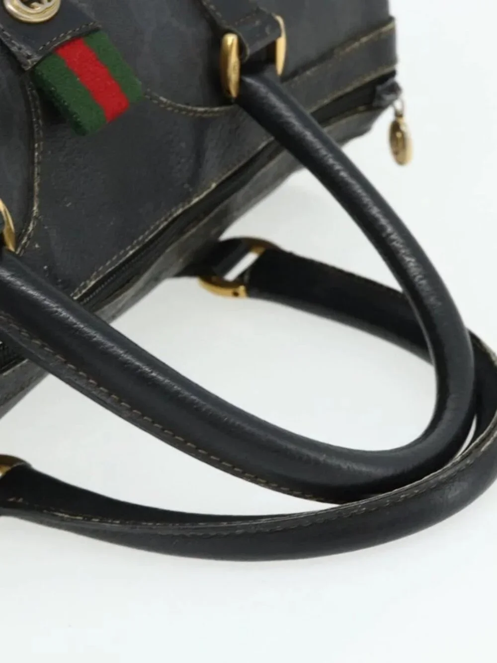 GUCCI GG Supreme Web Sherry Line Hand Bag PVC Black Gold 40 02 007 Auth